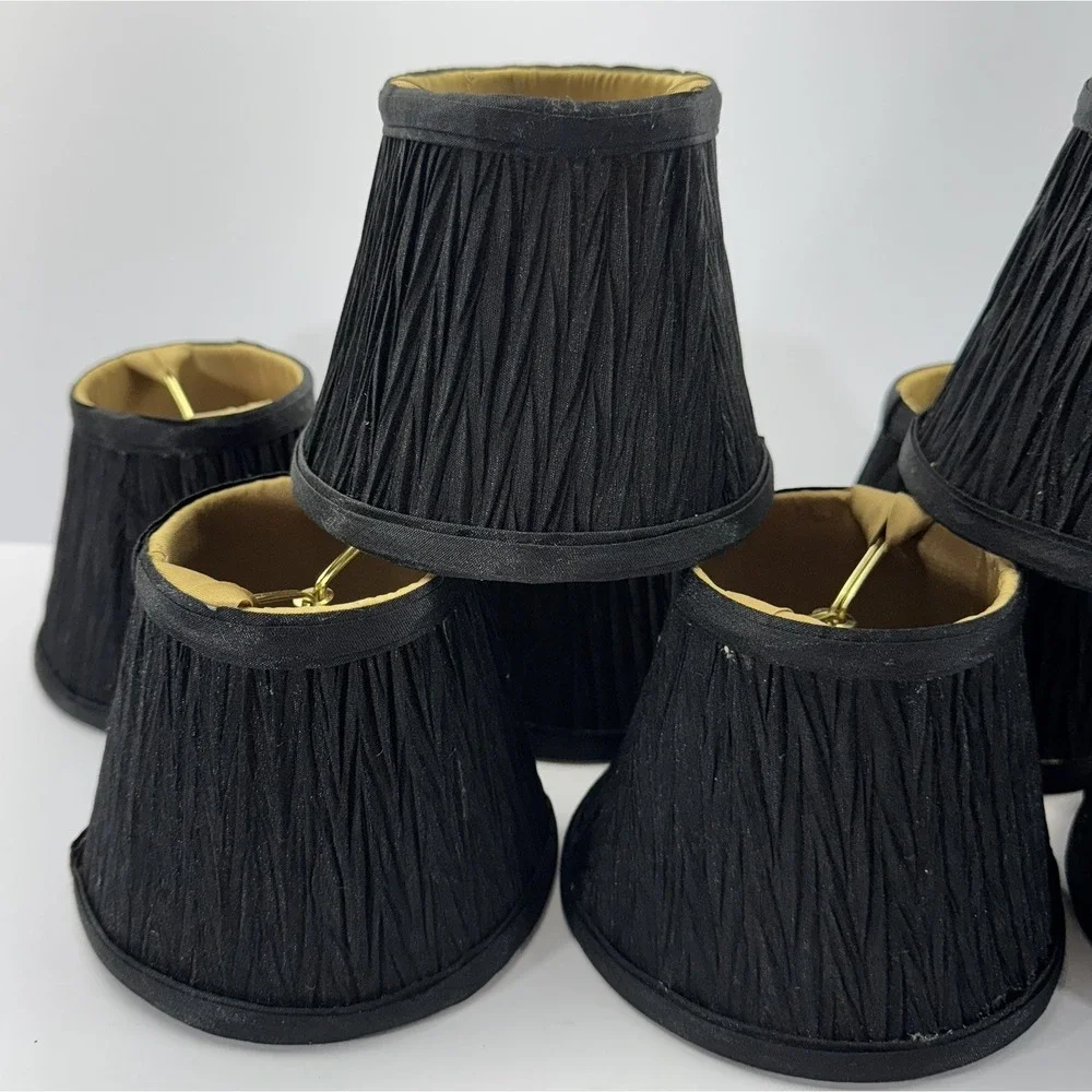 Pleated Mini Lamp/Chandelier Shades, Inkle Black/Gold Fabric 6 Pcs Left!